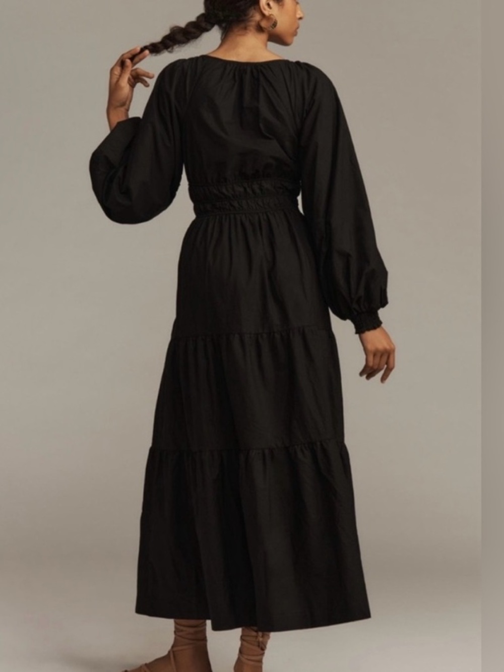 Anthropologie Black Long Puff-Sleeve Tiered Maxi Dress - Picture 5 of 12